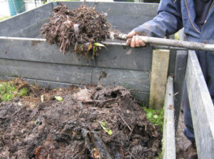 Disturbing rotting compost releasing spores into the air